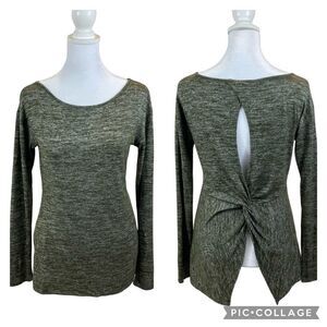 Gap Green and White Twist Open Back Long Sleeved‎ Top Size XS